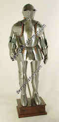 Sentinel Suit Of Armor in clear standard finish with fancy wooden stand
