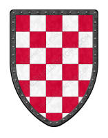 Checky red and white medieval shield