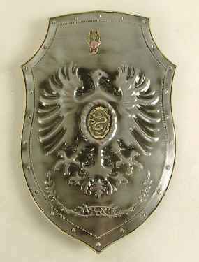 Medeival Shield In Polished Finish With Embossed Eagle And Jewel